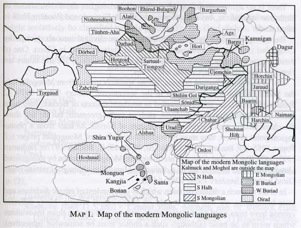 Mongolic language map